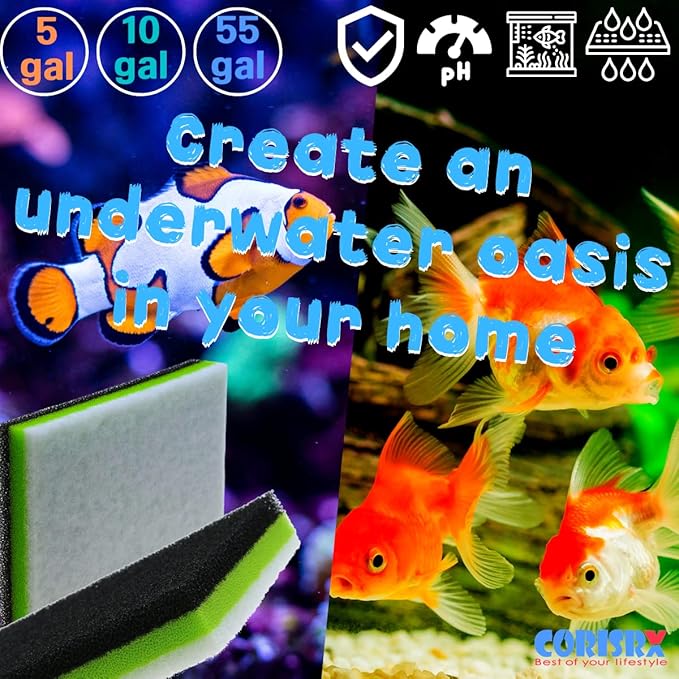CORISRX 3IN1 Aquarium Filter Sponge Foam Pads - Filter Media for 20 Gallon Betta Fish Tank Supplies, Brine Shrimp Coarse Sponge Bio Filter Sheet - Filter Sponge Accessories (3IN1 Filter Sponge)