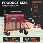 Double Decker Wagon 320L Large Capacity 400LBS Collapsible Sports Utility Cart with Big Wheels,Double Extended Tailgate Heavy Duty Folding Wagon Cart for Groceries,Camping,Outdoor-Rose Pink