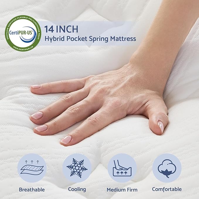King Mattress, 12 Inch King Size Hybrid Mattress in a Box, Medium Firm Mattress for Pressure Relief, Pocket Springs Mattress