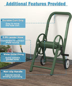 Artigarden Garden Hose Reel Cart with Wheels, Holds 165 ft of 5/8’’ Hose Outdoor Heavy Duty Powder-coated Steel Water Storage Winder Holder with 3.9 Ft Leader Hose for Outside Lawn Yard, Green