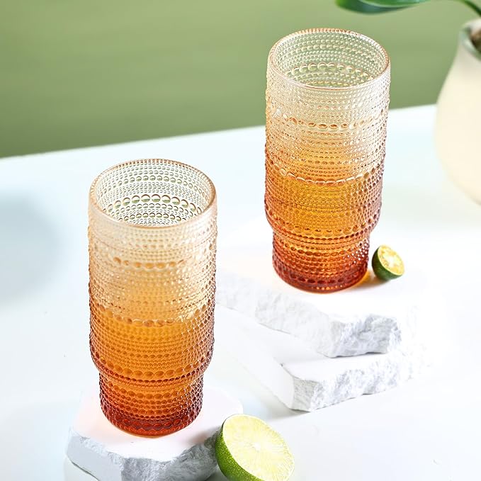 6pcs Hobnail Drinking Glasses Set, 16 oz Vintage Glassware Drinking Glasses, Gradual Amber Water Glasses Tumbler, Thanksgiving Cups for Kitchen, Juice, Beer, Cocktail, Whiskey