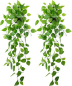 LOYWREE 2 Pack Small Artificial Hanging Plants with Faux Ivy Vine and Hanging Pothos 39Inch Fake Plant Realistic Greenery for Shelf Decor in Home, Office, Indoor & Outdoor Gardens