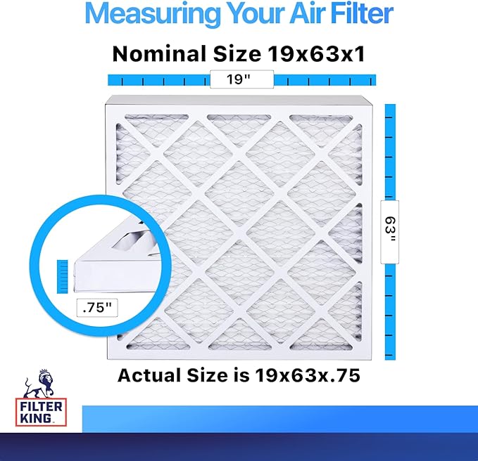 Filter King 19x63x1 Air Filter | 4-PACK | MERV 8 HVAC Pleated A/C Furnace Filters | MADE IN USA | Actual Size: 19 x 63 x .75"