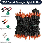 PREXTEX Incandescent Orange Christmas Lights with Black Wire - 200 Count Light Bulbs, 40ft Twinkle Lights - Connects Up to 4 Strings - Indoor/Outdoor Colored Lighting for Halloween or Any Occasion