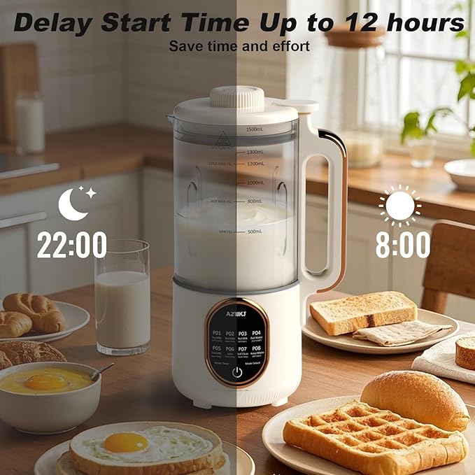 𝗨𝗽𝗴𝗿𝗮𝗱𝗲𝗱 44oz Automatic Nut Milk Maker, 8 in 1 Homemade Soy Milk Maker,Almond Milk, Oat Milk, Coconut Milk & More and Nut Milk Machine with Delay Start/Self-Cleaning with Electronic Cookbook