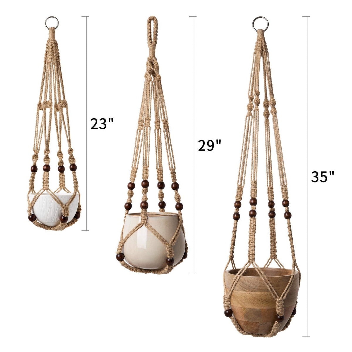 Mkono 3 Pack Macrame Plant Hangers Hanging Planters for Indoor Plants Brown