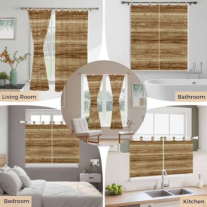 Vintage Western Bathroom Curtains 63 Inch Length, Window Curtains Tab Top, Rustic Farmhouse Wooden Grain Barn Door Light Filtering Window Treatments Drapes 52"x63" 2 Panel