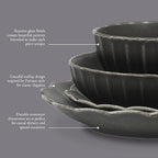 Gibson Elite Malibu Shore 16 Piece Scallop Stoneware Reactive Glaze (Service for 4) Ceramic Plates and Bowls Dinnerware Set - Black