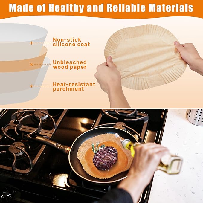 Air Fryer Liners Disposable, 100PCS Non-stick Disposable Airfryer Liners, 9 Inch Unbleached Parchment Paper, Round Air Fryer Paper Liners for 5-8QT Air Fryer, Baking, Roasting Microwave