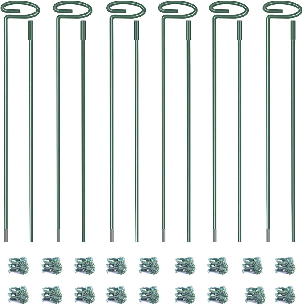 4.5mm Adjustable Length Plant Stake, Assembled (12 or 24 inch) Outdoor and Indoor Plant Support Poles for Flowers Marigolds Tomatoes Lilies Peonies Roses Daffodils Flower Clips (6 Sets, 18 Pcs)