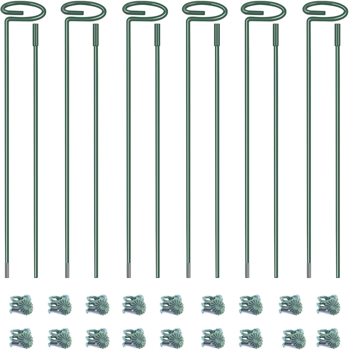 4.5mm Adjustable Length Plant Stake, Assembled (12 or 24 inch) Outdoor and Indoor Plant Support Poles for Flowers Marigolds Tomatoes Lilies Peonies Roses Daffodils Flower Clips (6 Sets, 18 Pcs)