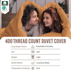 Pizuna Pure 100% Cotton Full Duvet Cover Set, Luxurious 400 Thread Count Long Staple Cotton Sateen Weave with Button Closure (Combed Apricot Orange Cotton Duvet Cover Full)