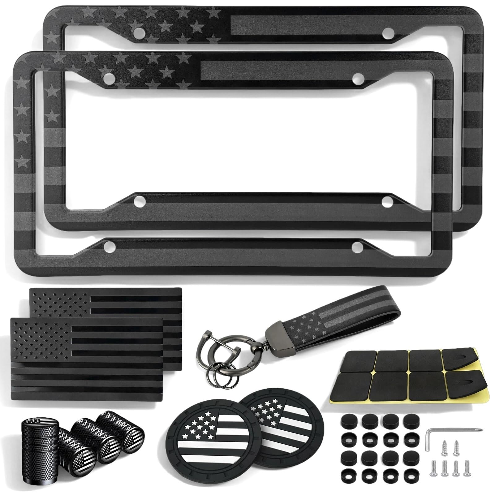 American Flag License Plate Frames Holder - 2 Pack Stainless Steel Rustproof USA Patriotic Car Tag Cover Holder with Free Screws