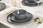 Famiware Mars Plates and Bowls Set, 24 Pieces Dinnerware Sets, Dishes Set for 8, Dark Gray