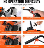 VEVOR Tiller Cultivator, 31CC 4-Stroke Garden Cultivator, Tiller with 4 Steel Adjustable Front Tines for Lawn, Garden and Field Soil Cultivation, Orange