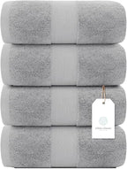 White Classic Luxury Bath Towels Set of 4 Large - 700 GSM Cotton Ultra Soft Bath Towels 27x54 | Highly Absorbent and Quick Dry | Hotel Towels for Bathroom Luxury, Plush Shower Towels, Dolphin Gray