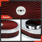 A-Premium Universal Air Cleaner Filter Assembly - 12" x 2", Oval Red Chrome Air Cleaner - Fit For 5-1/8" Carburetor Neck