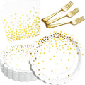 Gold Plates and Napkins Party Supplies 35 7inch disposable dessert plates for party, Gold Birthday New Years Party Decorations