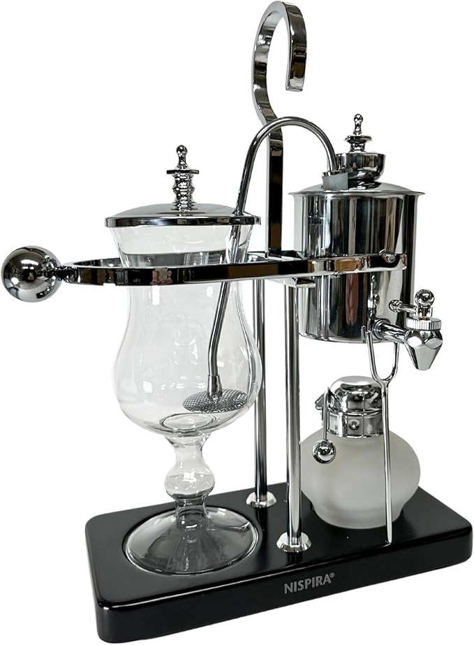 Nispira Belgium Royal Family Balance Syphon Unique Gravity Vintage Coffee Maker Vacuum Brewing System Silver 500 ml