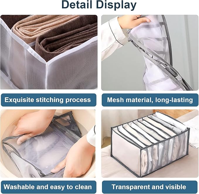 KesaPlan 2Pcs Wardrobe Clothes Organizer, 9Grids Visible Foldable Closet Organizers, Compartment Storage Box with Mesh Separation, Washable Drawer Dividers Organizers for T-Shirt & Shirts (Shirts)