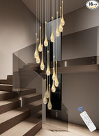 120'' Long Spiral Crystal Chandeliers 16-Lights Gold Bubble Raindrop Crystal Pendant Chandelier Staircase Slanted Ceiling Loft Fixtures LED Dimmable 2700-6000K