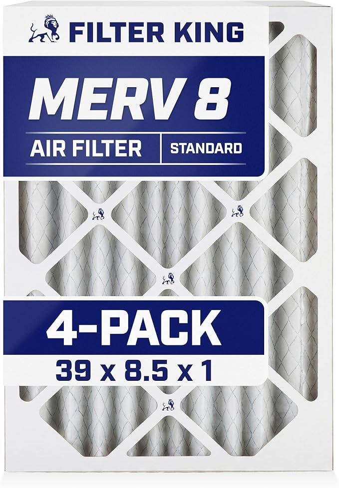 Filter King 39x8.5x1 Air Filter | 4-PACK | MERV 8 HVAC Pleated A/C Furnace Filters | MADE IN USA | Actual Size: 39 x 8.5 x .75"