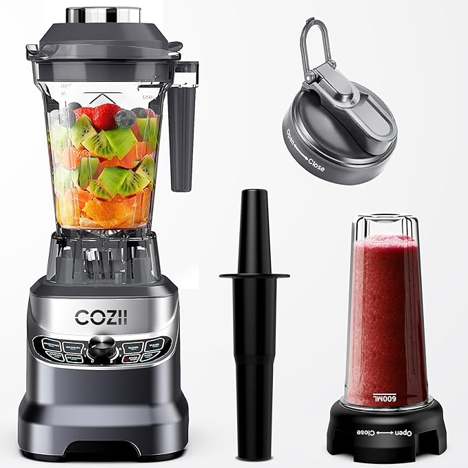 COZII Professional Blender 2000W, Smoothie Countertop Blenders for Kitchen, 64 Oz Pitcher/21-Oz To-go Cup, 7 Preset Programs for Ice Crush/Frozen Drinks/Dips/Nut Butter, High Speed, Dishwasher Safe