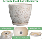 10 Inch Ceramic Planter Pot Large Plant Pot for Indoor Plants Outdoor Round Flower Pot with Drainage Hole and Saucer for Home Garden Decor White