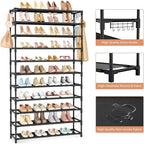 11 Tiers Tall Wide Shoe Rack 55 Pairs Large Capacity Sturdy Durable Shoe Rack for Closet Metal Shoe Organizer Shelf with Two Hooks Space Saving for Entryway Black