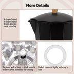 3 Cup Aluminum Moka Pot Classic Stovetop Espresso Coffee Maker 150ml 5oz Coffeemaker Percolator Mocha Pot Greca Coffee Maker Cafe Makers for Italian and Cuban Café Brewing Black
