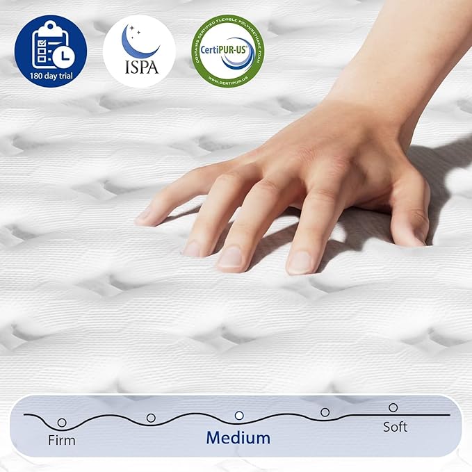 Twin Size Mattress in a Box 12 Inch Hybrid Mattress [Enhanced Stability], Medium Firm Feel with Memory Foam and Pocket Springs, Reinforced Edge Support