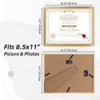 WIFTREY 16 Pack 8.5x11 Certificate Picture Frames, Multi 8.5 by 11 Photo Frame Bulk for Document Award, Wall Hanging or Tabletop Display, Gold