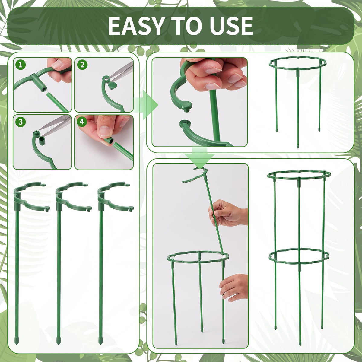 Moiggonoy 12 Pack Plant Support Stakes Sets - Versatile Plant Cages, Stackable Garden Flower Support， Small Plant Stakes for Indoor Plants,Tomato,Monstera, Peony, Hydrangea, Climbing Plants