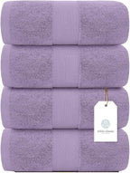 White Classic Luxury Bath Towels Set of 4 Large - 700 GSM Cotton Ultra Soft Bath Towels 27x54 | Highly Absorbent and Quick Dry | Hotel Towels for Bathroom Luxury, Plush Shower Towels, Lavender