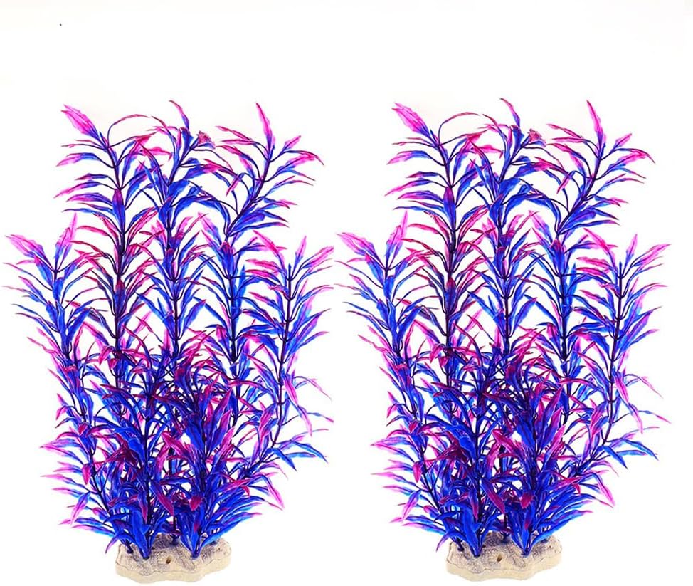 DSkoiph 2 pcs Aquarium Decor Plastic Plants Extra Large 21 Inches Artificial Fish Tank Plants Tall Fish Tank Decorations Artificial Green Water Plants (Purple)