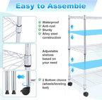 Whitmor 3 Tier Storage Shelves, Heavy Duty with Wheels, 400 lbs Capacity per Shelf, Max 1200 lbs Total, Adjustable Shelving Unit for Garage, Kitchen, Bathroom, 24" L x 14" W x 30.5" H, Chrome