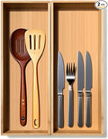 Bamboo Drawer Silverware Organizer, Silverware Tray, Flatware Organizer, Bamboo Storage Box Suitable for Office, Bathroom and other objects storage (14.2"x5"x2"-Set of 2)