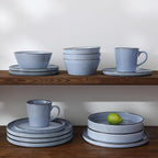 Famiware Plates and Bowls Sets, Annecy Stoneware Dinnerware Sets for 8, 24 Pieces Dish Set, Plate with Lip Edge, Reactive Glaze Tableware - Microwave & Dishwasher Safe, Reactive Blue