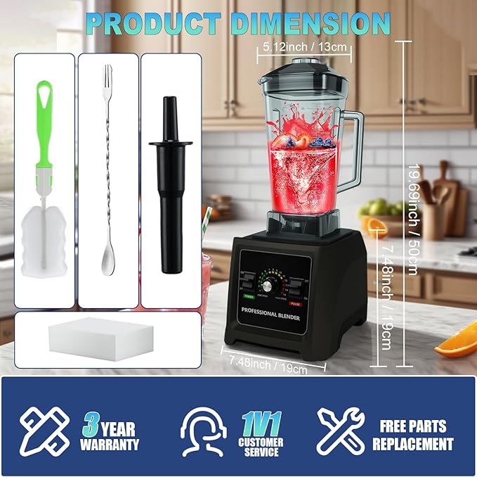 2025 Enhanced -Smoothie Blender【2000W German Nano-class Super Motor】【6 Military Grade Titanium Steel Blades】6-Second Quick Ice Crushing, Professional Blender for ice Smoothies and Milkshakes (Black)