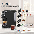 MK-603 Mini Multi Pod Coffee Maker, Hot/Cold Single Serve Espresso Machine, 4-in-1 Brewer Compatible with K Cup Pods,Nes Original/DG Capsule and Ground Coffee, Fast Brew, Black