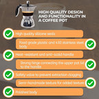 Clear Plastic Moka Pot 6 Cup 300ml Stainless Steel Coffee Maker Uncoated Stovetop Espresso Coffeemaker Italian Classic Style Brewing Greca Cafe Mocha Machine for Cafeteras Camping Travel Home Use