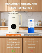 34 oz Nut Milk Maker Machine, 8 in 1 Soy Milk Maker with Nut Milk Bag, Plant Based Milk Maker for Almond, Oat, with Delay Start/Keep Warm/Self Cleaning, Cream
