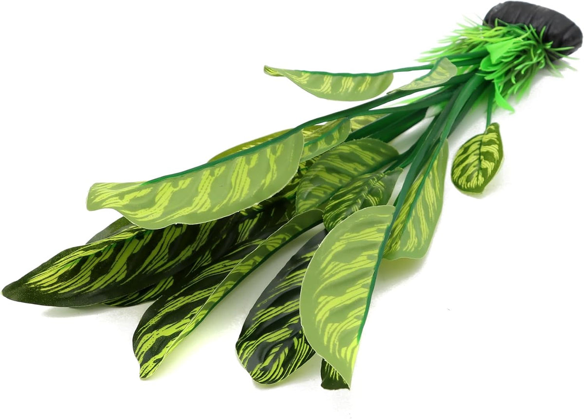 ALEGI Silk Aquarium Plants, 12 Inch Artificial Silk Plants Decorations for Fish Tank,Aquarium Décor Plastic Plants (Green with Stripes, 2 Pack)