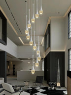 H120'' Long Crystal Raindrop Chandelier 12 Lights Foyer Pendant Lighting Entrwey High Ceiling Chandeliers LED Dimmable Lighting…