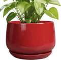 G EPGardening Ceramic Plant Pots - 9 Inch Flower pots for Indoor Outdoor Plant, Round Planter with Drainage and Saucer, Modern Home Decor, Gift for Women Men, Red