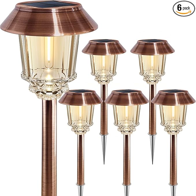 XMCOSY+ Solar Pathway Lights Outdoor - 6 Pack Solar Garden Lights, 10-40 LM Dimmable Solar Lights Outdoor Waterproof Auto On/Off IP 65 Solar Powered Landscape Lighting for Patio Walkway Driveway