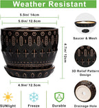 G EPGardening Ceramic Pot for Plants 5.5 Inch - Ceramic Plant Pot Indoor with Drainage Hole and Saucer, Round Boho Planter for Indoor Plants Outdoor, Housewarming Gifts, Garden Office Decor, Black