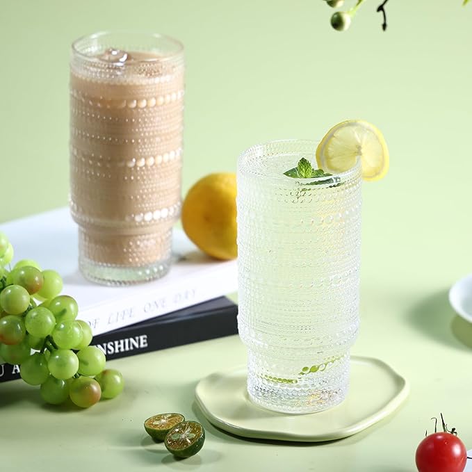 6pcs Hobnail Drinking Glasses Set, 16 oz Vintage Glassware Drinking Glasses, Clear Water Glasses Tumbler, Cups for Kitchen, Juice, Beer, Cocktail, Whiskey