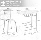 VECELO 3-Piece Dining Table Set for Kitchen Breakfast Nook, Faux Marbled Oval Tabletop and Metal Frame with Built-in Wine Rack, for Small Spaces, White & Silver
