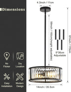 Black Flush Mount Ceiling Light, 2- Light Caged Crystal Chandelier, Small Drum Hallway Light fixtures Ceiling Mount (14 INCH Black Pendant Light(3-Light))